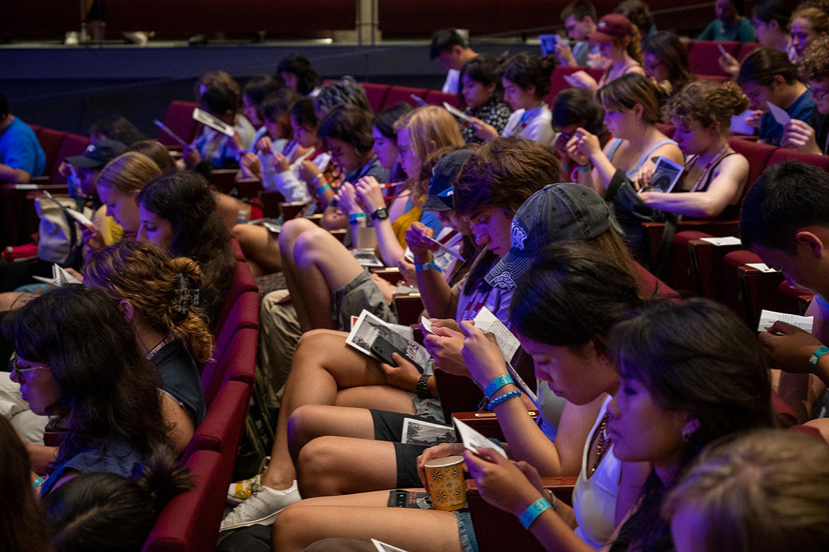 students in bader theatre orientation