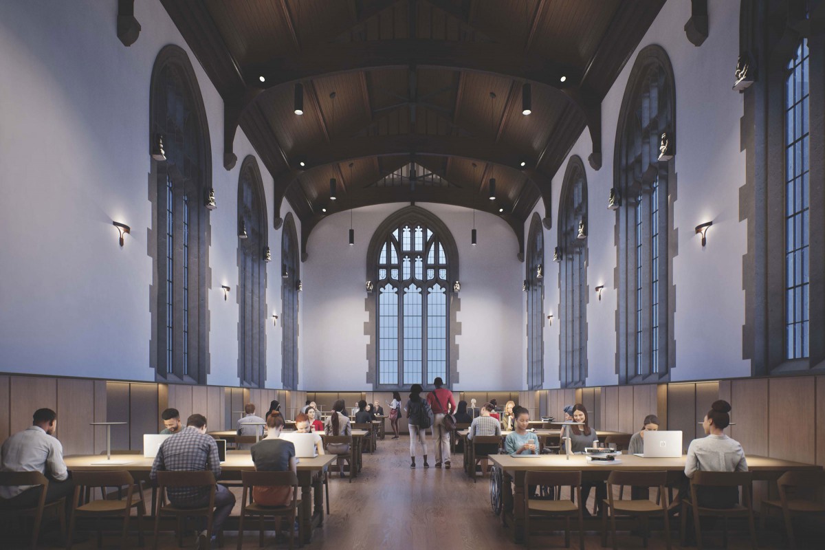 Architects’ rendering of the restored Goldring Reading Room in Birge-Carnegie